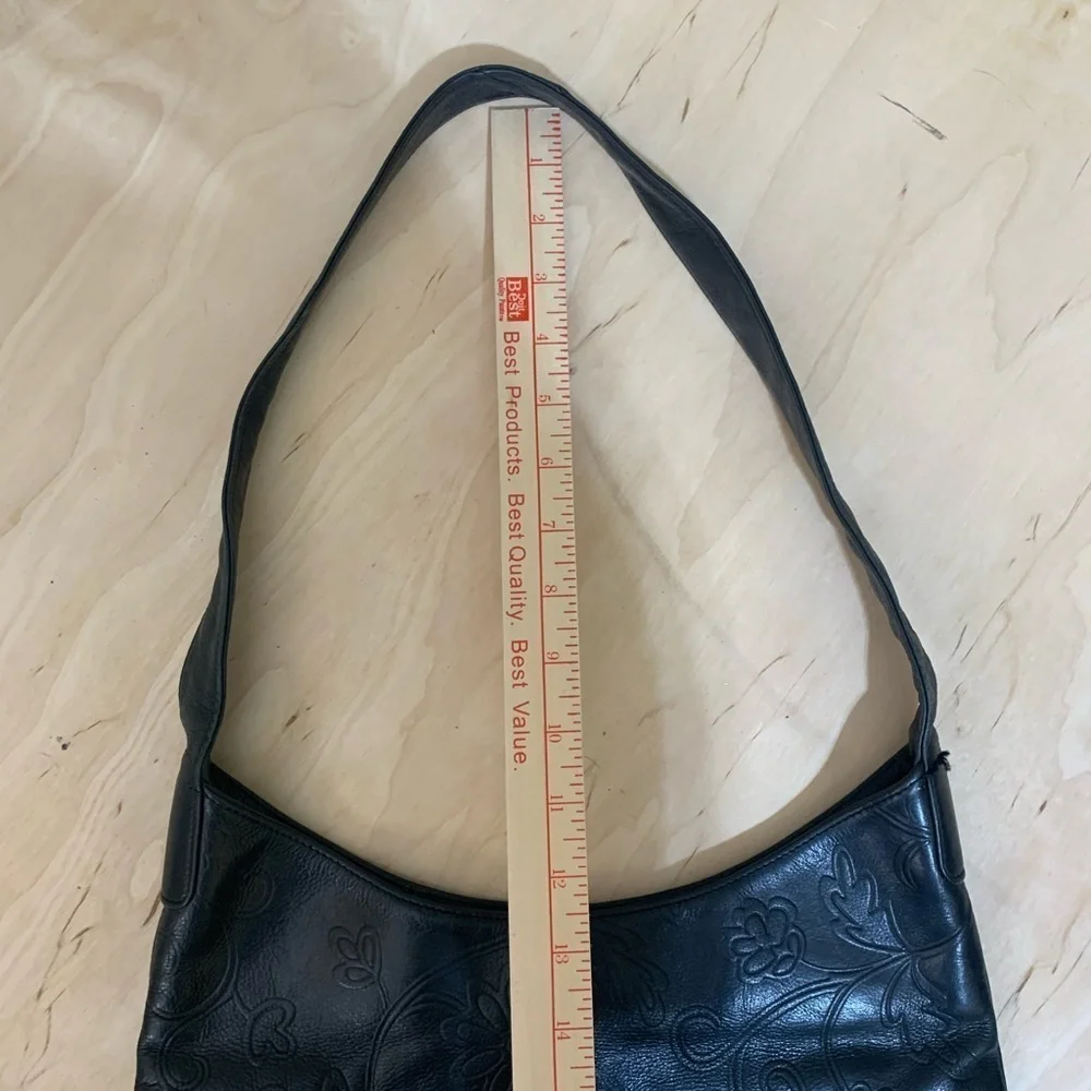 Fossil Black Leather Embossed Hobo Bag Clean